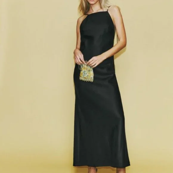 Reformation Black Midi Slip Dress - Picture 3 of 8